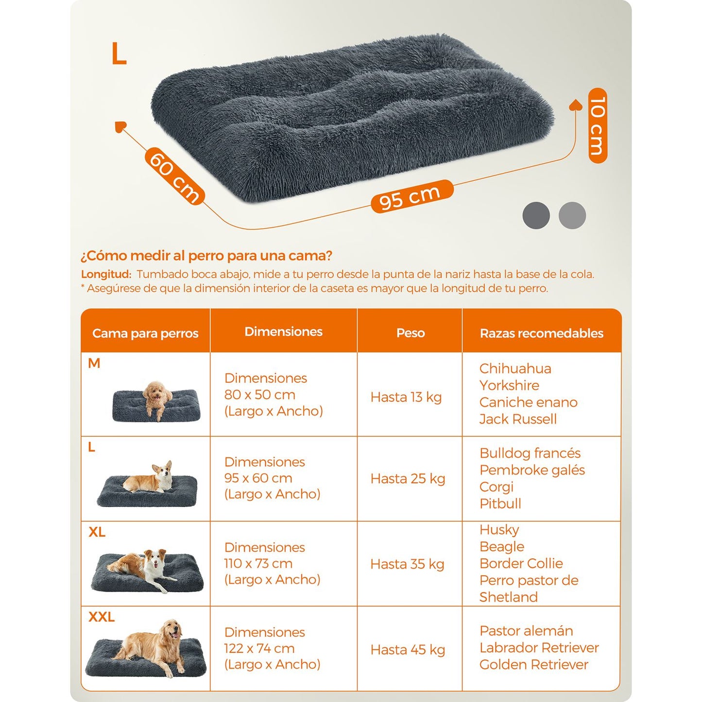 Cama para Perros de 95 x 60 cm Gris Oscuro-Feandrea