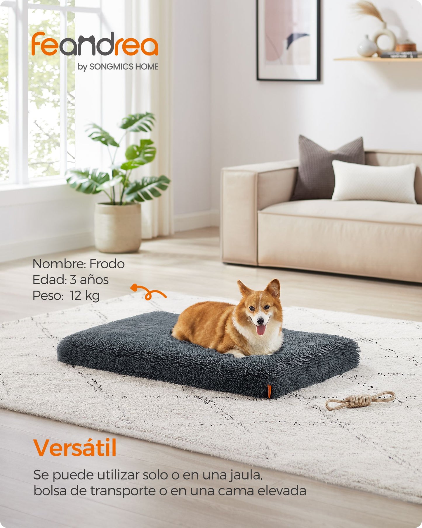 Cama para Perros 95 x 60 x 8 cm Gris Oscuro-Feandrea