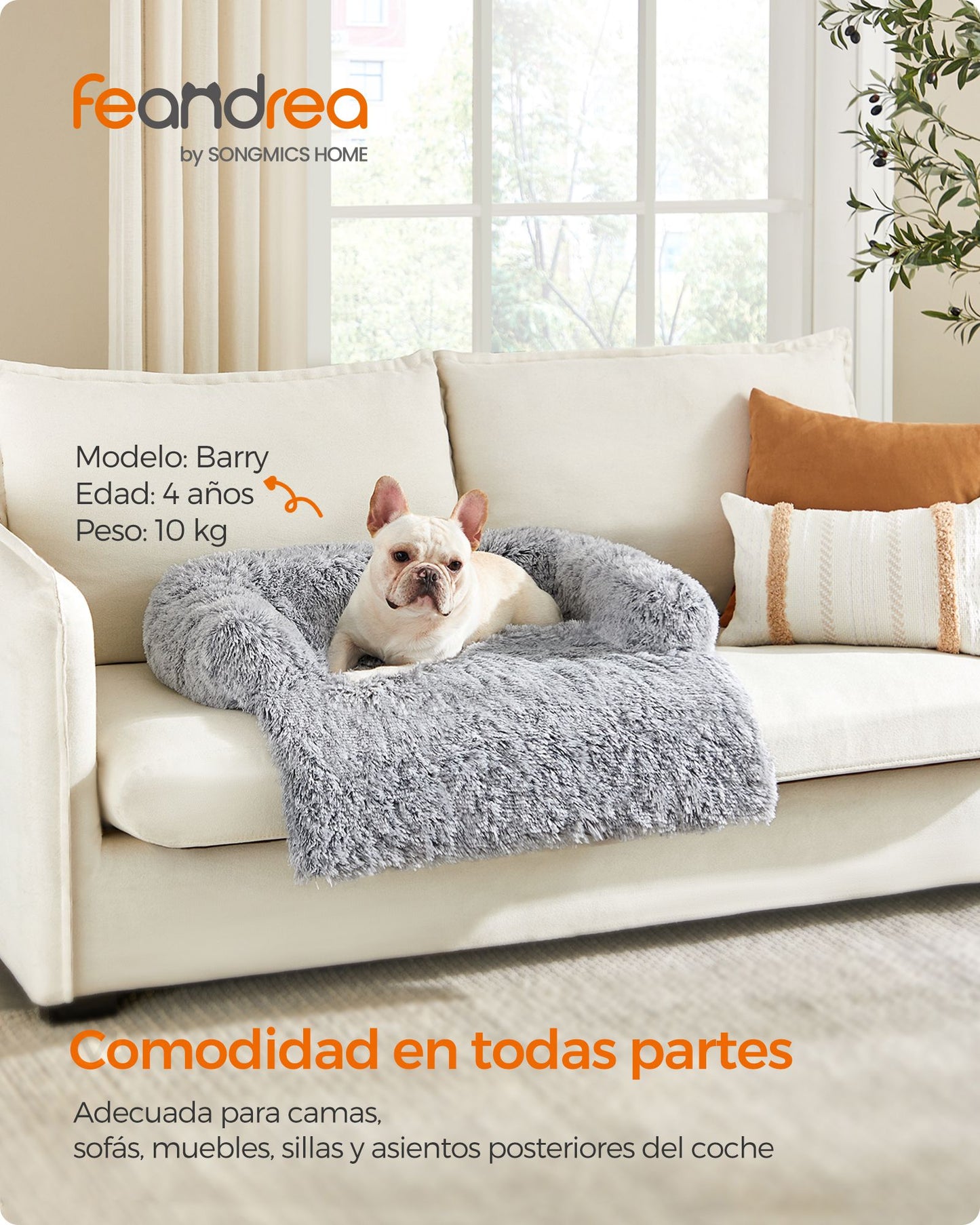 FluffyHug Cama para Perros 80 x 75 x 16 cm Gris Ombré-Feandrea