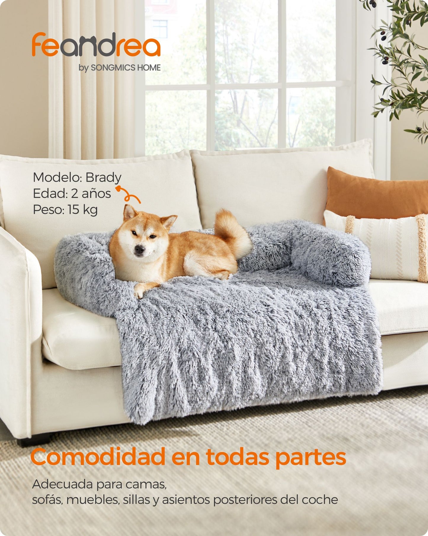 FluffyHug Cama para Perros 110 x 95 x 18 cm Gris Ombré-Feandrea