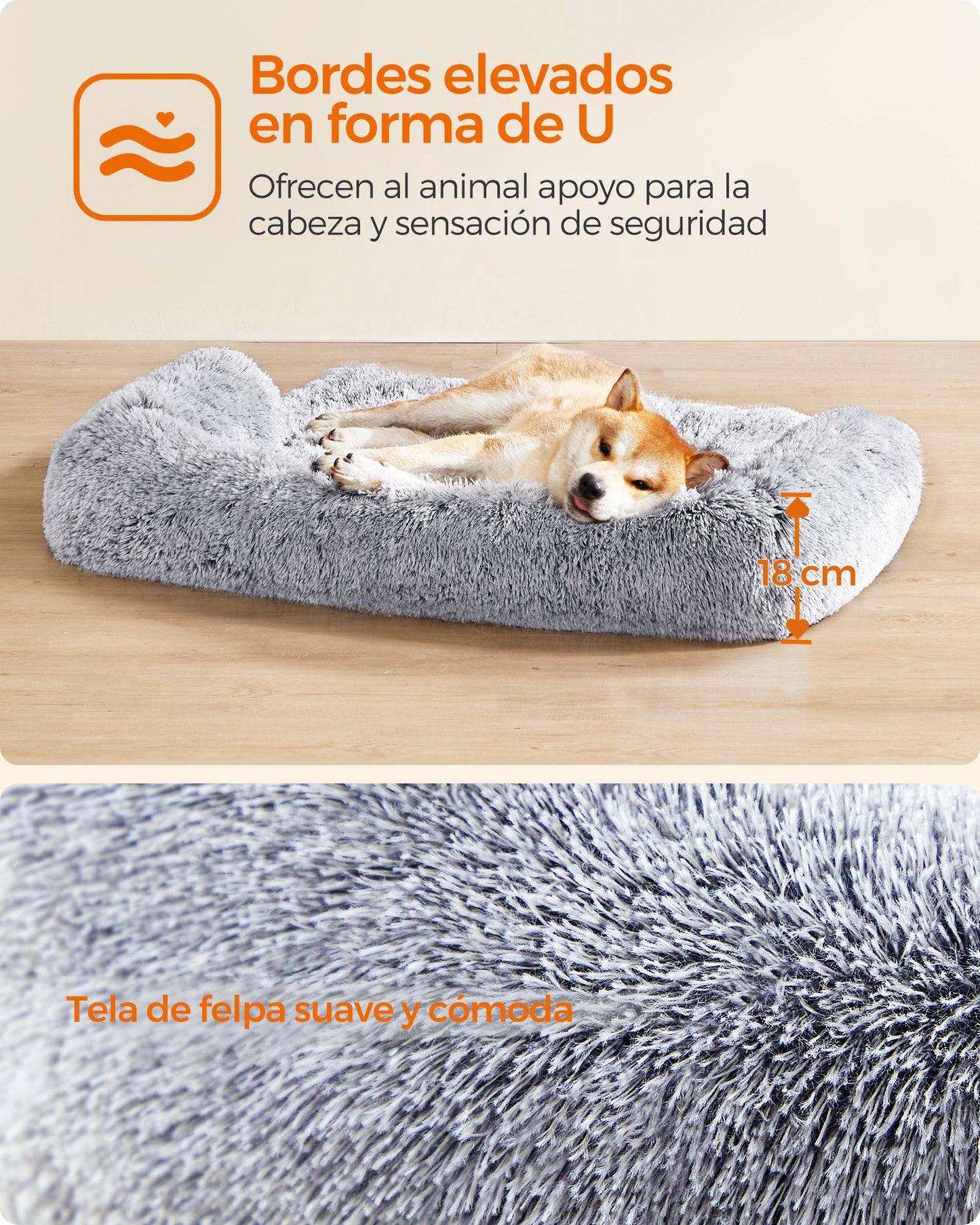 FluffyHug Cama para Perros 110 x 95 x 18 cm Gris Ombré-Feandrea