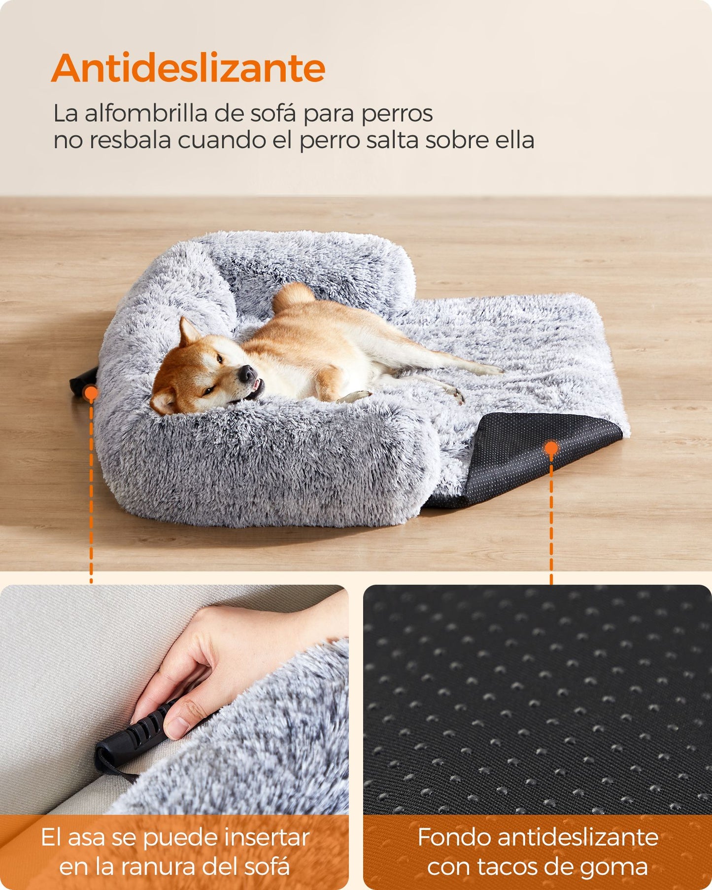 FluffyHug Cama para Perros 110 x 95 x 18 cm Gris Ombré-Feandrea