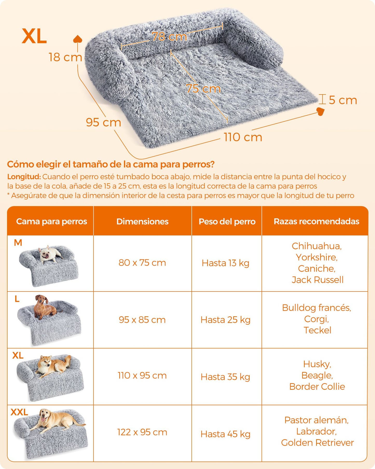 FluffyHug Cama para Perros 110 x 95 x 18 cm Gris Ombré-Feandrea