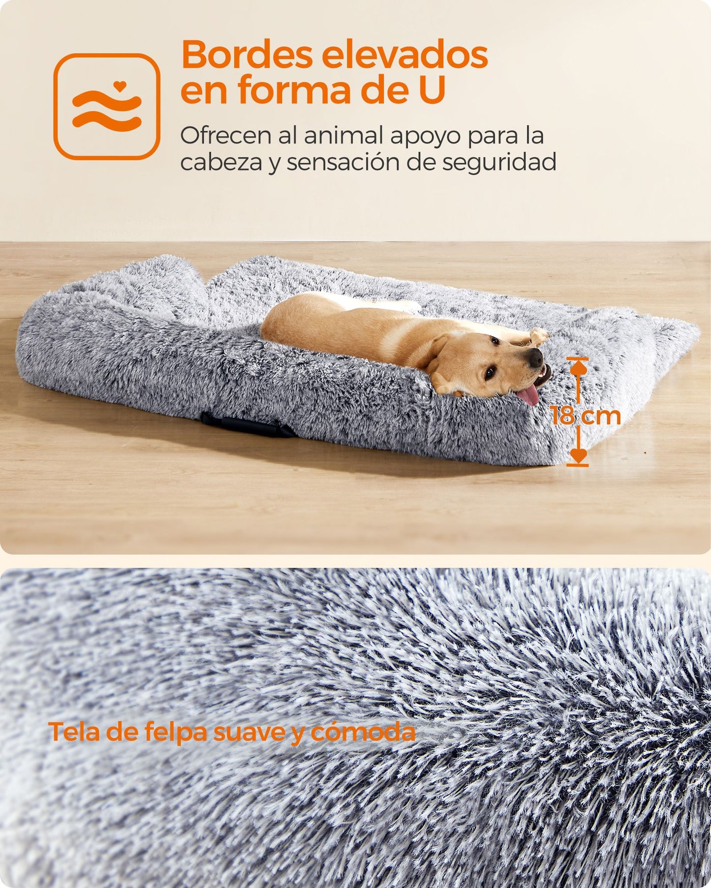 FluffyHug Cama para Perros 122 x 95 x 18 cm Gris Ombré-Feandrea