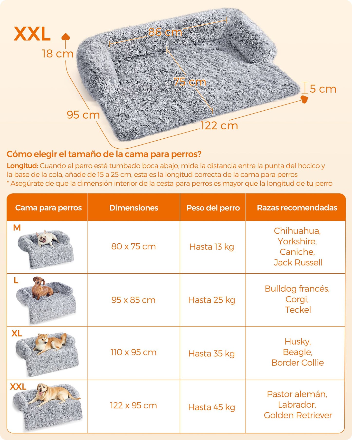 FluffyHug Cama para Perros 122 x 95 x 18 cm Gris Ombré-Feandrea