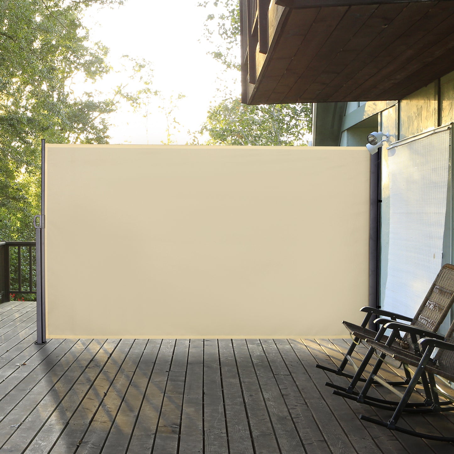 Outsunny Toldo Lateral Retráctil 300x180 cm Pantalla Enrollable Mampara de Privacidad Impermeable y Anti-UV Protege la Privacidad para Jardín Balcón Terraza Crema