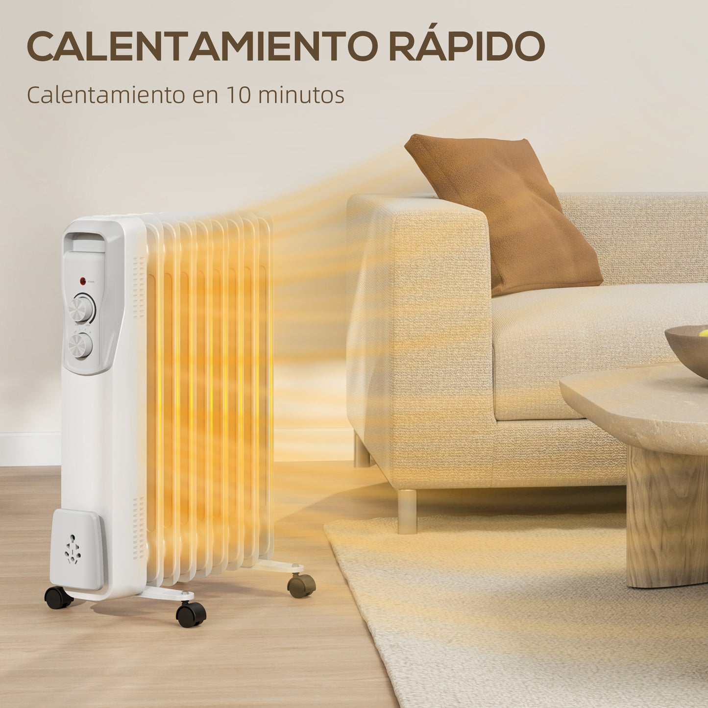 HOMCOM Radiador de Aceite Silencioso 2000W Radiador Eléctrico bajo Consumo con 9 Elementos Temperatura Ajustable Protección contra Sobrecalentamiento 3 Configuraciones de Calor para 25 m² Blanco