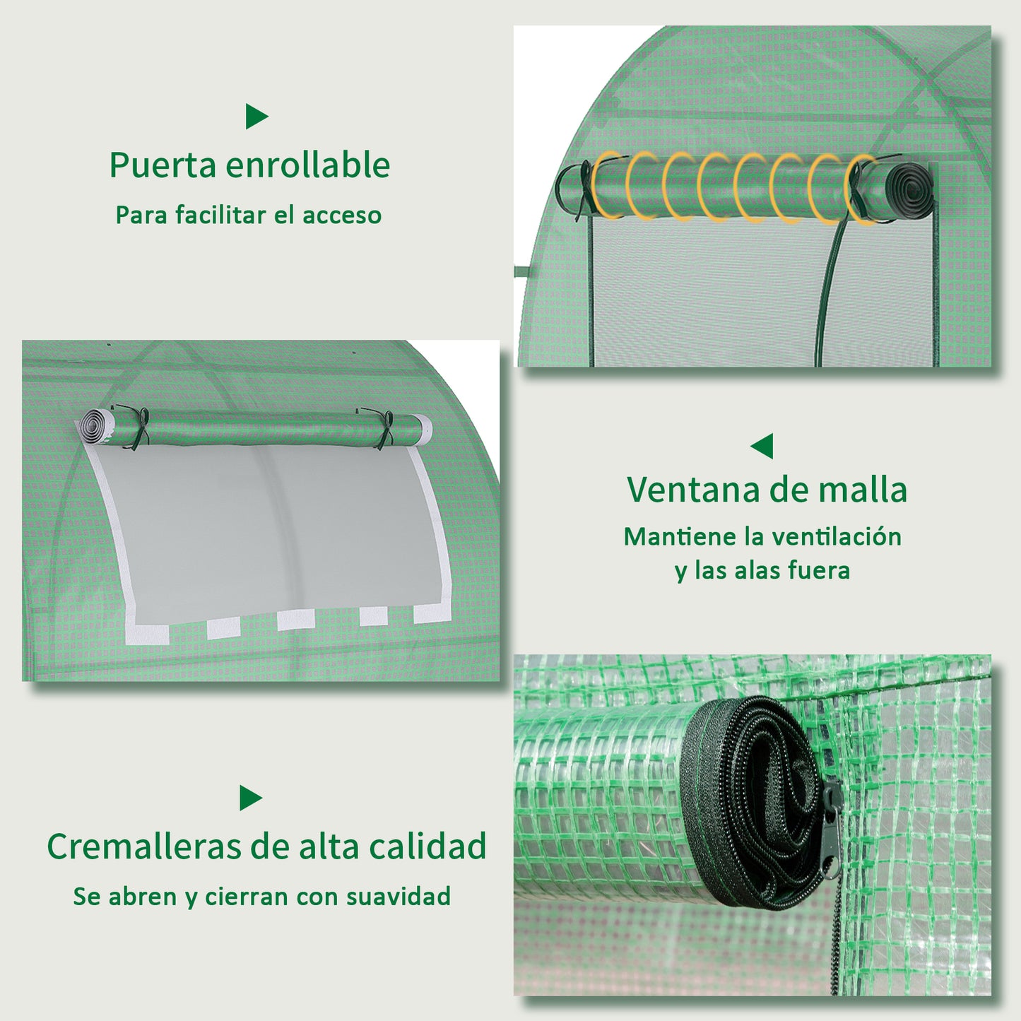 Outsunny Invernadero de Jardín 180x180x200 cm Invernadero de Túnel Pequeño con Puerta Enrollable y Ventana de Malla para Cultivar Plantas Flores Verde