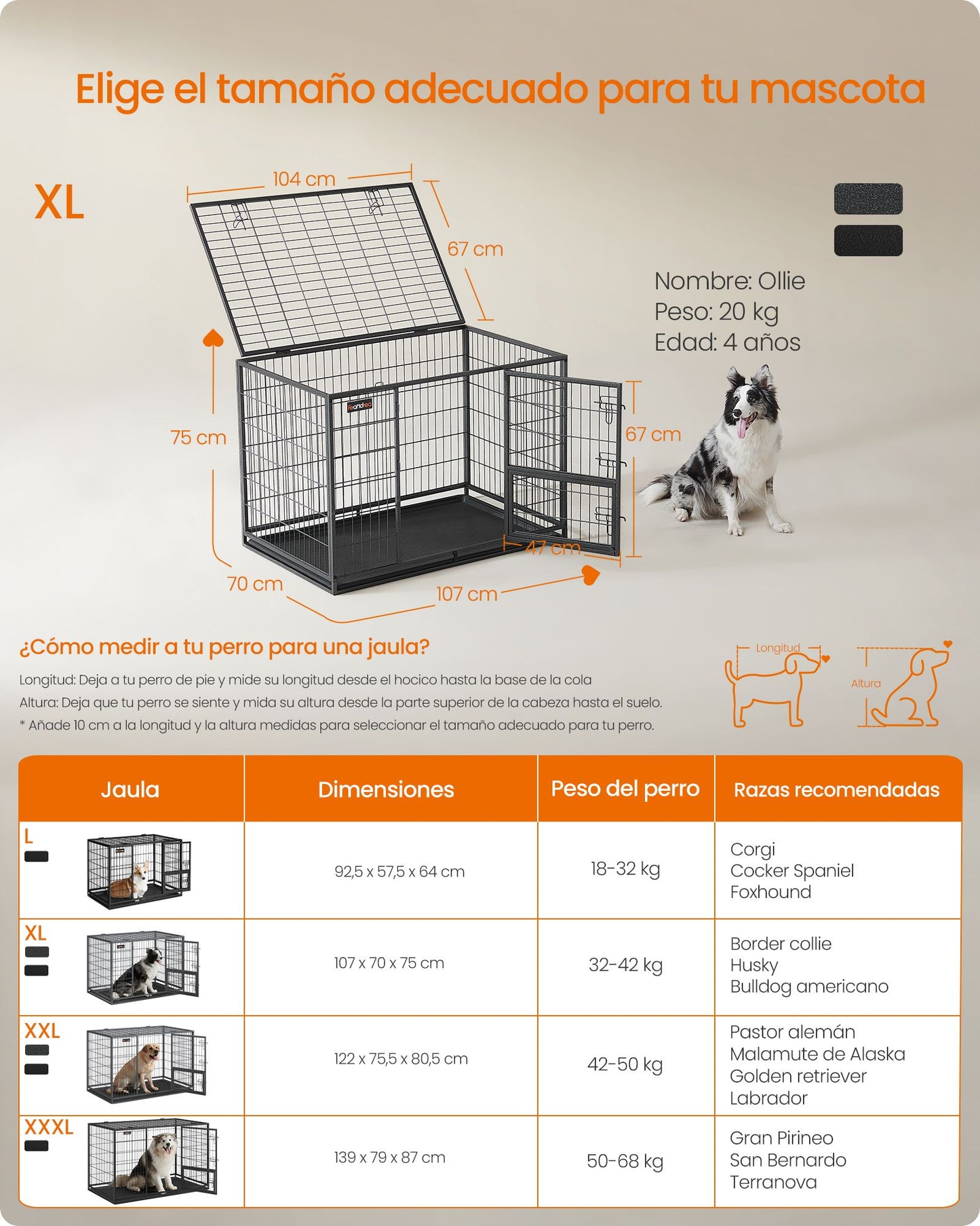 Jaula Pesada para Perros 107 x 70 x 75 cm XL Gris-Feandrea