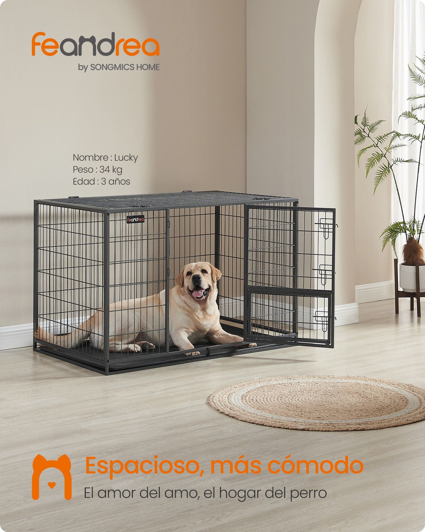 Jaula Pesada para Perros 122 x 75,5 x 80,5 cm XXL Gris-Feandrea