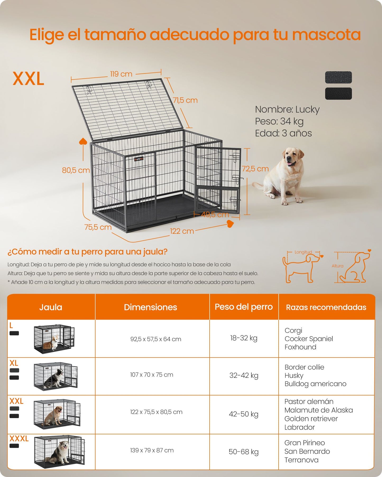 Jaula Pesada para Perros 122 x 75,5 x 80,5 cm XXL Gris-Feandrea