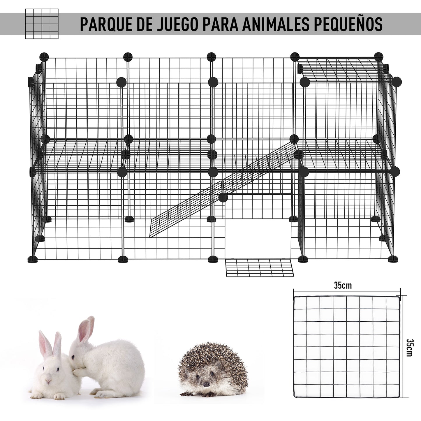 PawHut Valla Metálica para Mascotas Parque Metálica con 36 Paneles Animales Pequeños Desmontable Diseño DIY Negro 146x73x73cm