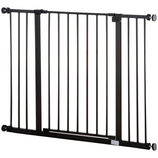 PawHut Barrera de Seguridad Extensible Puertas y Escaleras Metálica para Perros y Bebé Barrera Puertas Mascota 76-107x76 cm Negro