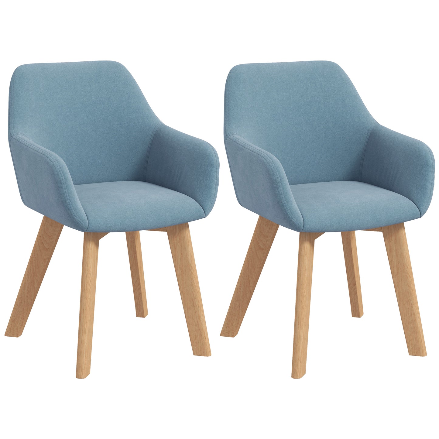 HOMCOM Pack de 2 Sillas de Comedor Modernas Sillas de Cocina Tapizado en Terciopelo con Respaldo Reposabrazos y Patas de Madera Carga 120 kg para Salón Dormitorio 54x57x80 cm Azul Claro