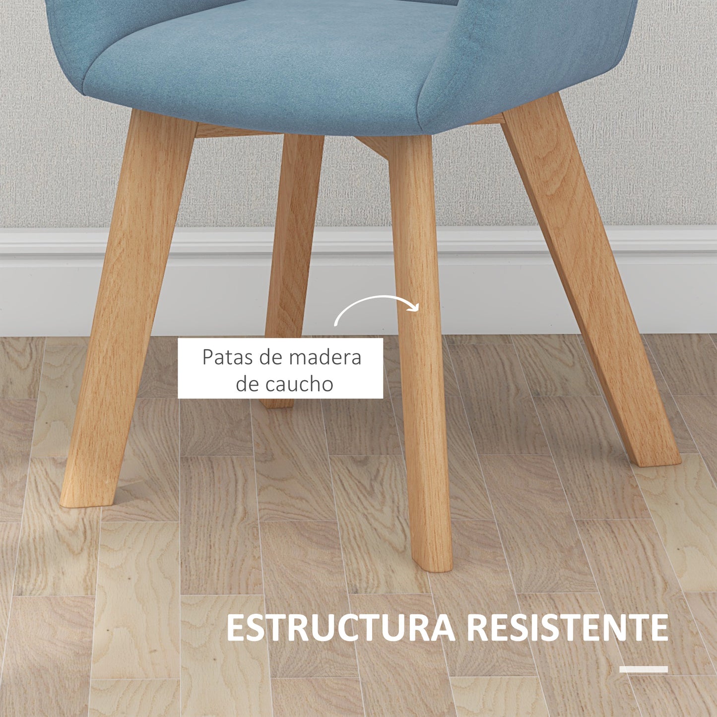 HOMCOM Pack de 2 Sillas de Comedor Modernas Sillas de Cocina Tapizado en Terciopelo con Respaldo Reposabrazos y Patas de Madera Carga 120 kg para Salón Dormitorio 54x57x80 cm Azul Claro