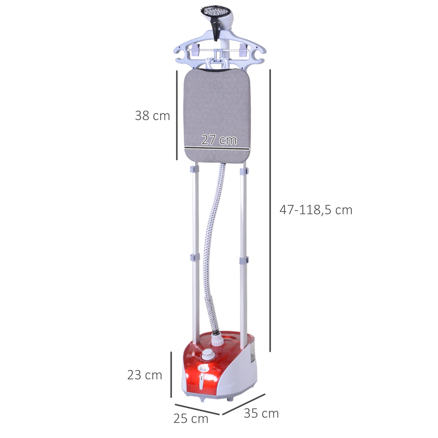 HOMCOM Plancha Vertical 1950W 2 L Plancha de Vapor Vertical con Temperatura Ajustable en 11 Niveles y Barra Telescópica Centro de Planchado Vertical para Hogar Oficina Rojo