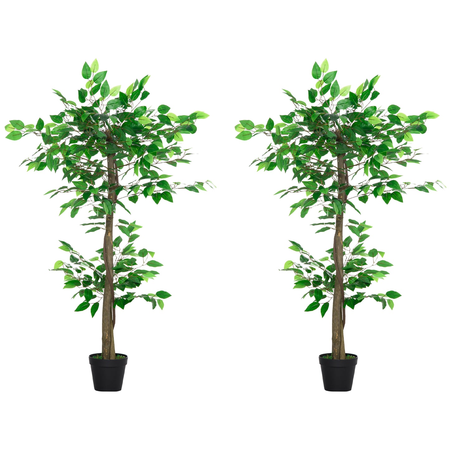 Outsunny Juego de 2 Árboles de Té Artificiales 120 cm Plantas Artificiales con Musgo y Maceta Plantas Artificiales Decorativas para Interior y Exterior Hogar Salón Oficina Verde