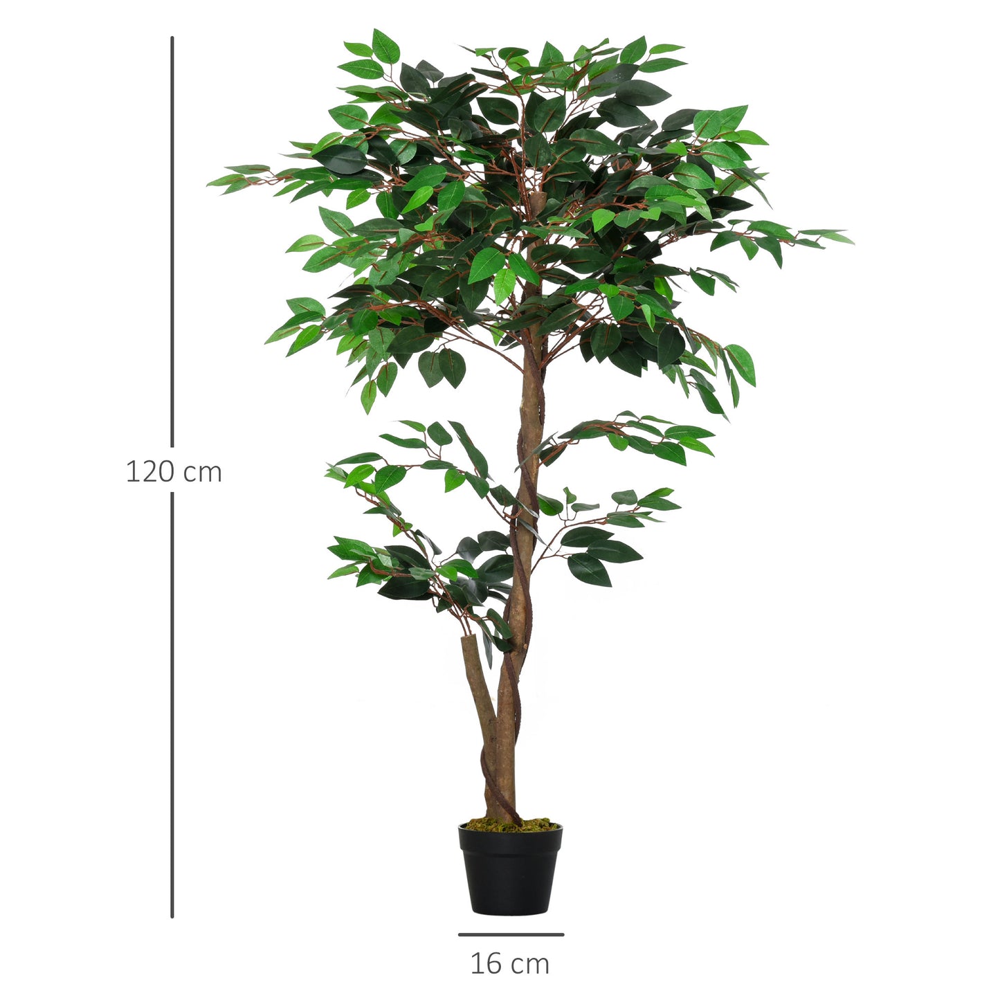 Outsunny Juego de 2 Árboles de Té Artificiales 120 cm Plantas Artificiales con Musgo y Maceta Plantas Artificiales Decorativas para Interior y Exterior Hogar Salón Oficina Verde