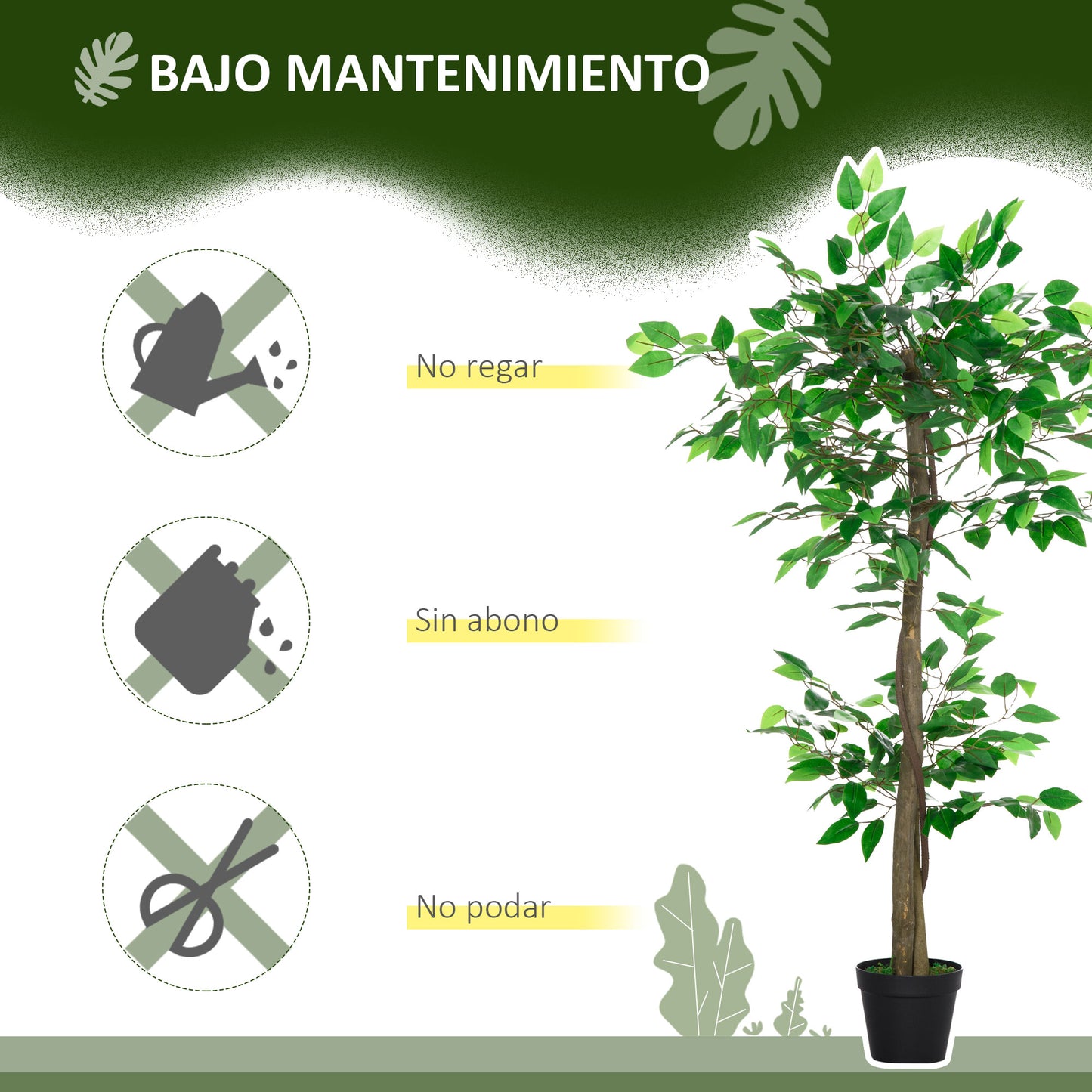 Outsunny Juego de 2 Árboles de Té Artificiales 120 cm Plantas Artificiales con Musgo y Maceta Plantas Artificiales Decorativas para Interior y Exterior Hogar Salón Oficina Verde