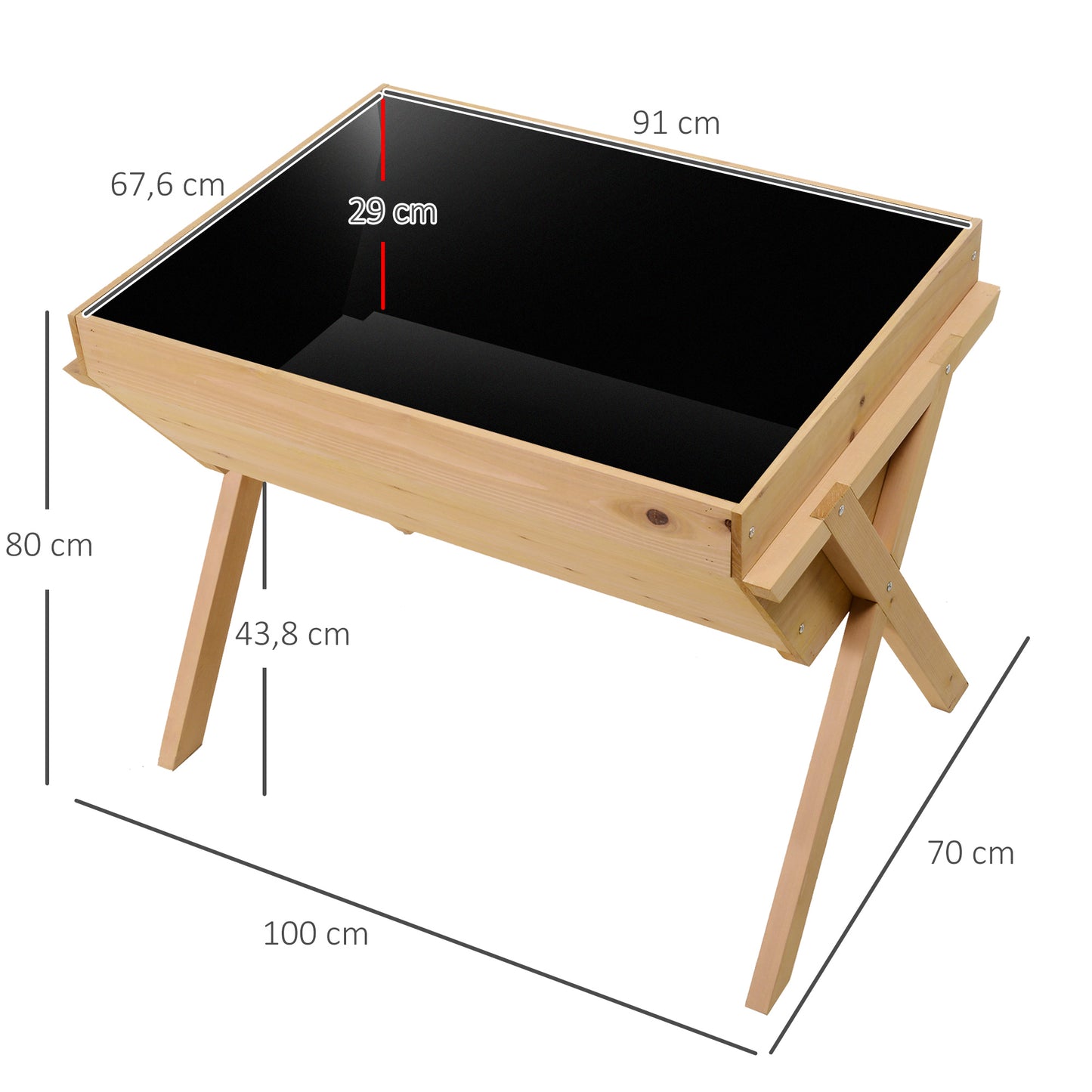 Outsunny Huerto Urbano de Madera 100x70x80 cm Mesa de Cultivo para Plantas Flores Hortalizas con Patas Elevadas 4 Orificios de Drenaje y Tela Geotextil