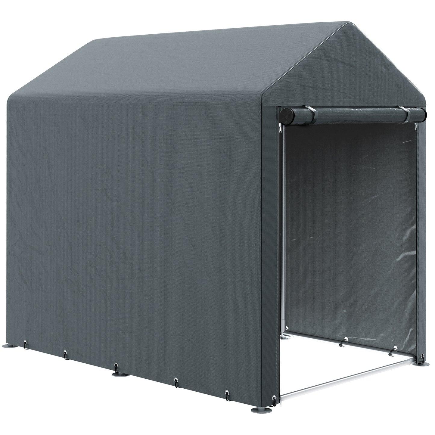 Outsunny Carpa para Herramientas Bicicletas y Motos 1,2x1,8x1,65 m Garaje Portátil con 2 Habitaciones Puerta con Cremallera Impermeable Anti-UV Cochera Portátil para Jardín Gris Oscuro