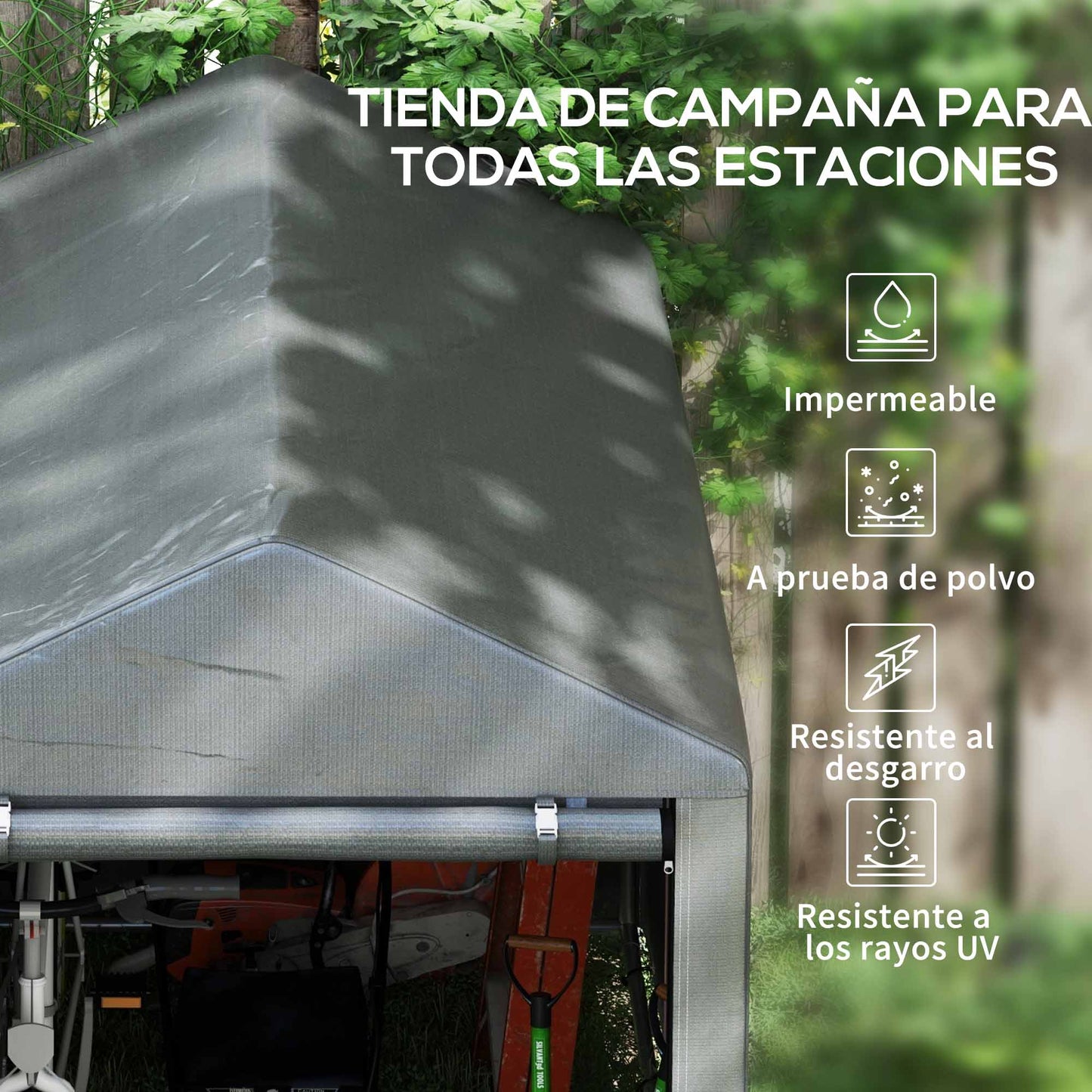 Outsunny Carpa para Herramientas Bicicletas y Motos 1,2x1,8x1,65 m Garaje Portátil con 2 Habitaciones Puerta con Cremallera Impermeable Anti-UV Cochera Portátil para Jardín Gris Oscuro