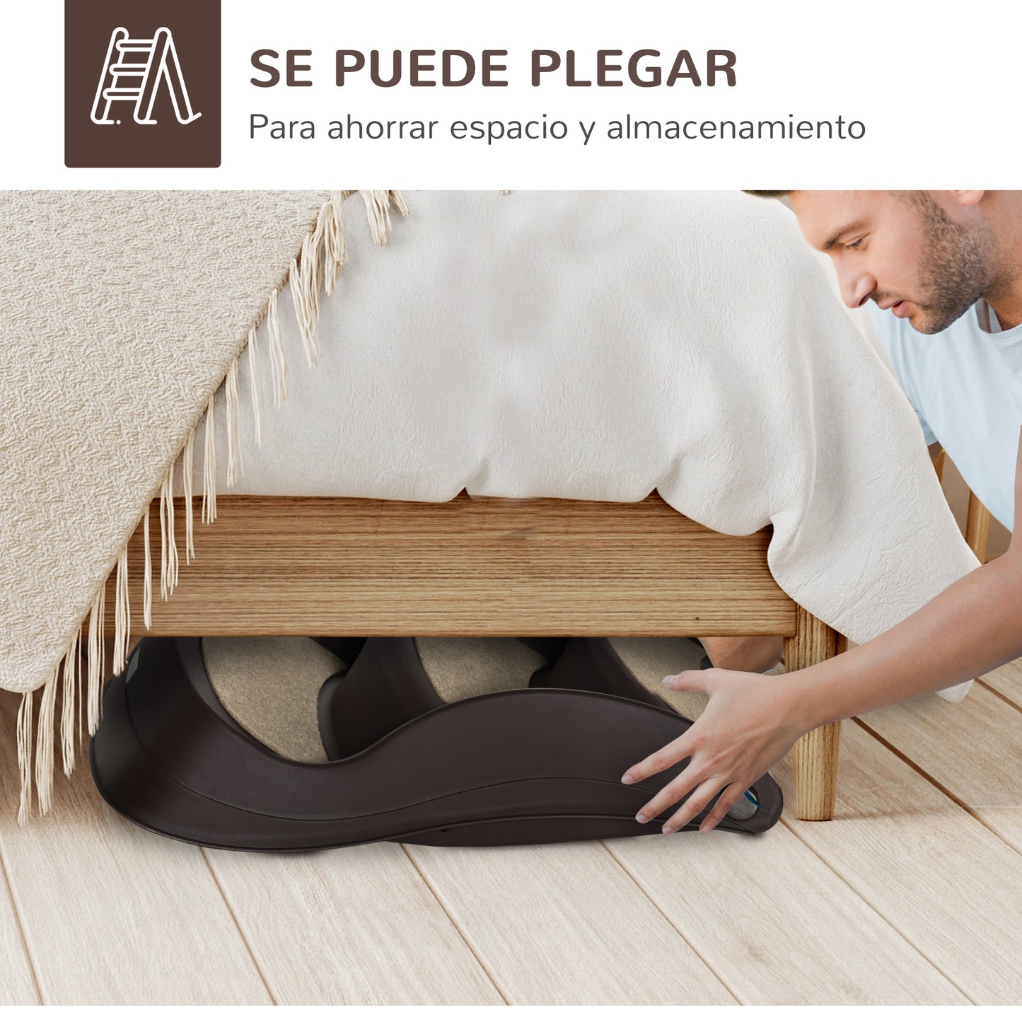 PawHut Escalera para Perros de 3 Peldaños Plegable Escalón de Plástica para Mascotas con Alfombras Antideslizantes para Cama Sofá Carga 15 kg 49x38x38 cm Marrón