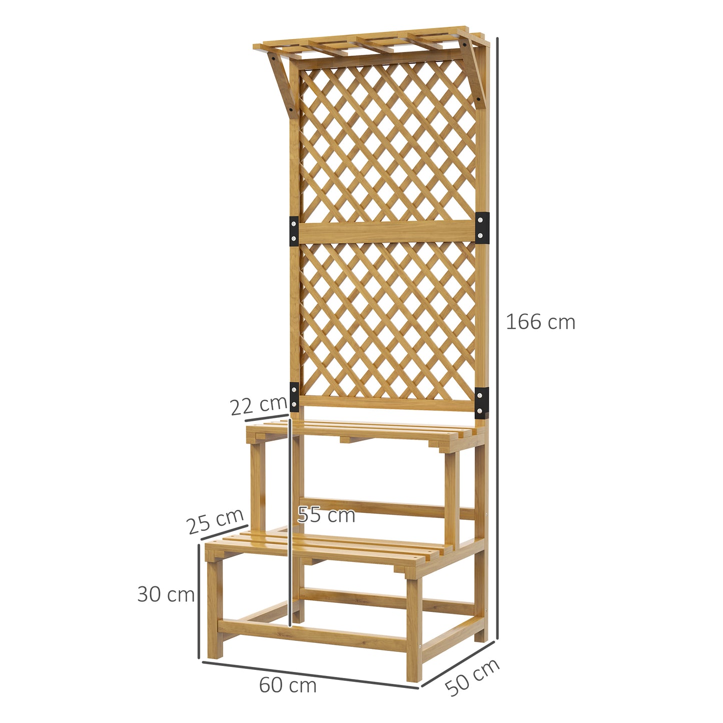 Outsunny Soporte para Plantas de Madera Estantería para Plantas de 2 Niveles Soporte para Macetas Exterior con Enrejado para Jardín Patio Terraza Natural