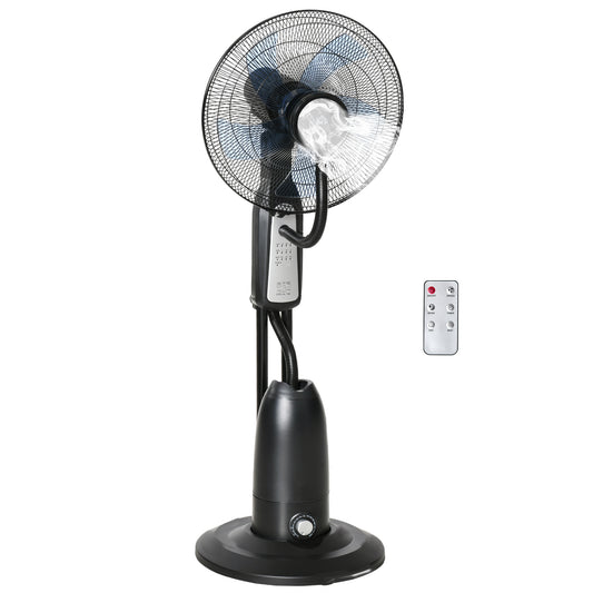 HOMCOM Ventilador Nebulizador Ventilador con Agua Oscilante 90W con Control Remoto 3 Modos 3 Velocidades Temporizador 7,5h y Tanque de Agua 2,8L Ø44,5x120 cm Negro