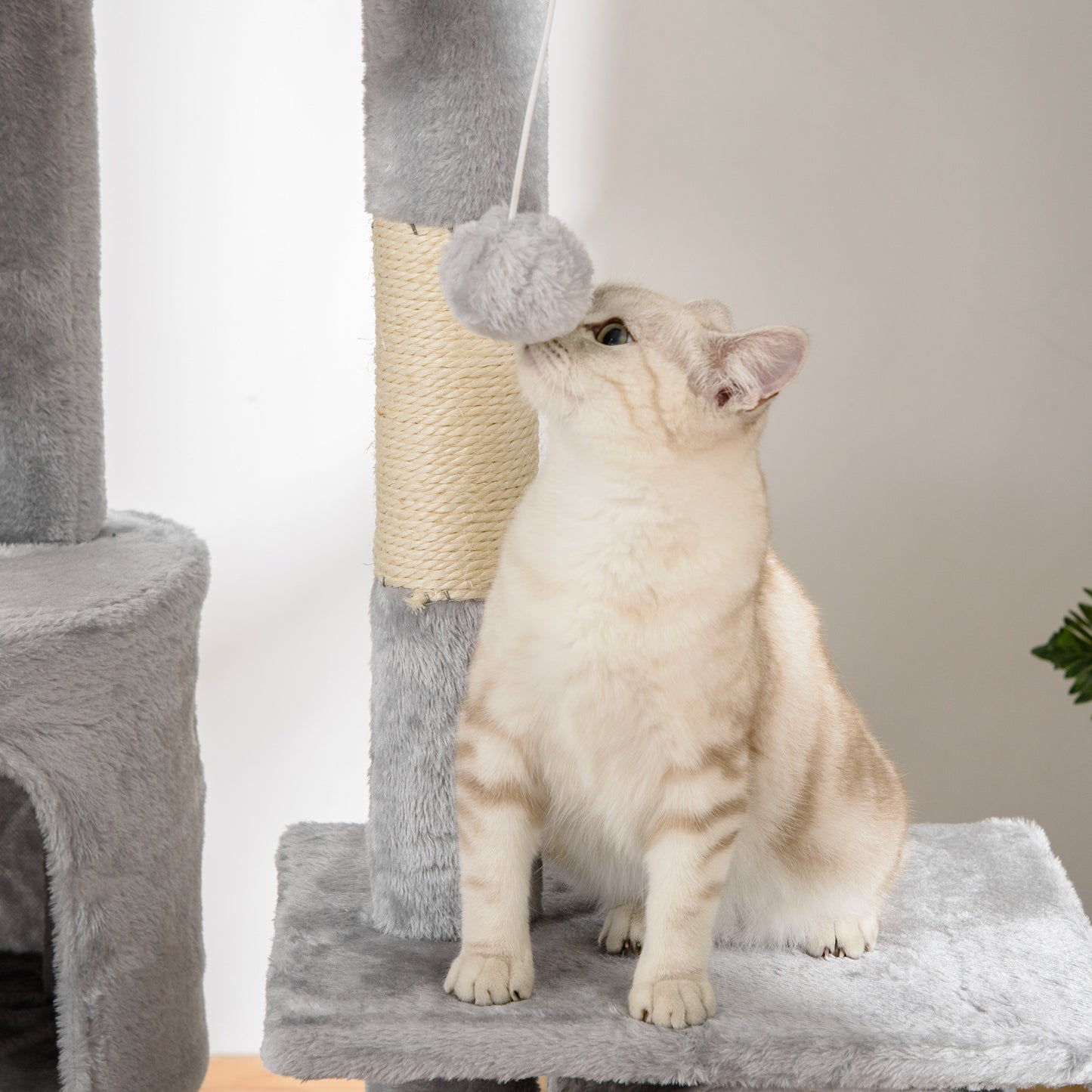 PawHut Árbol para Gatos de Suelo a Techo de 240-260 cm Árbol Rascador para Gatos con Altura Ajustable Múltiples Plataformas Cuevas Cestos y Rampas Gris Claro