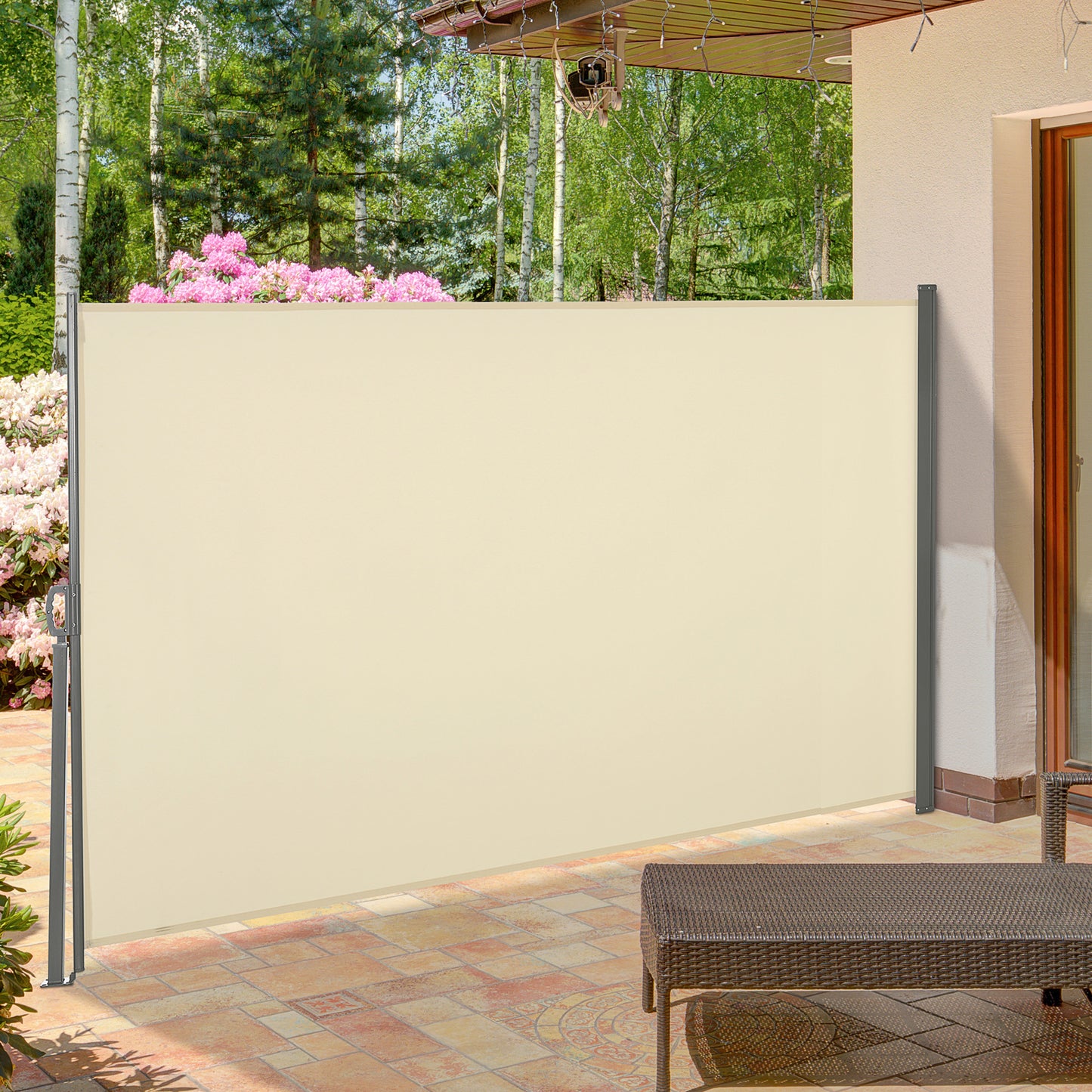 Outsunny Toldo Lateral Retráctil 300x160 cm Pantalla Enrollable Mampara de Privacidad Impermeable y Anti-UV Protege la Privacidad para Jardín Balcón Terraza Crema