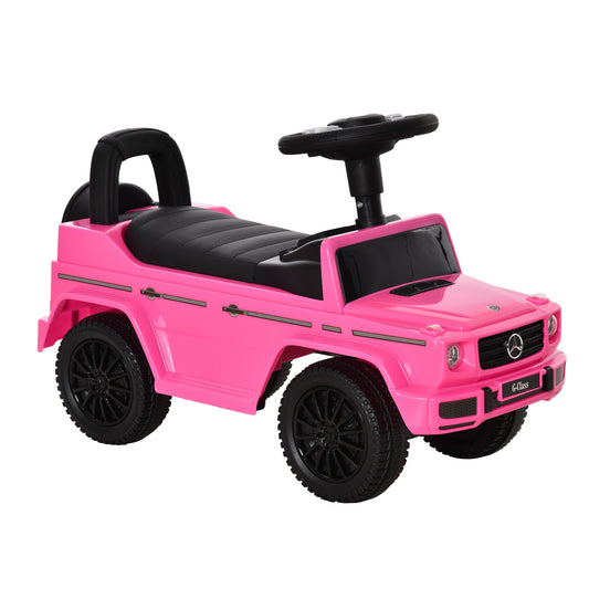 HOMCOM Correpasillos para Bebés de 12 a 36 Meses Coche Correpasillos Licencia Mercedes G350 con Compartimento de Almacenaje y Volante Carga 25 kg 62,5x28,5x45 cm Rosa