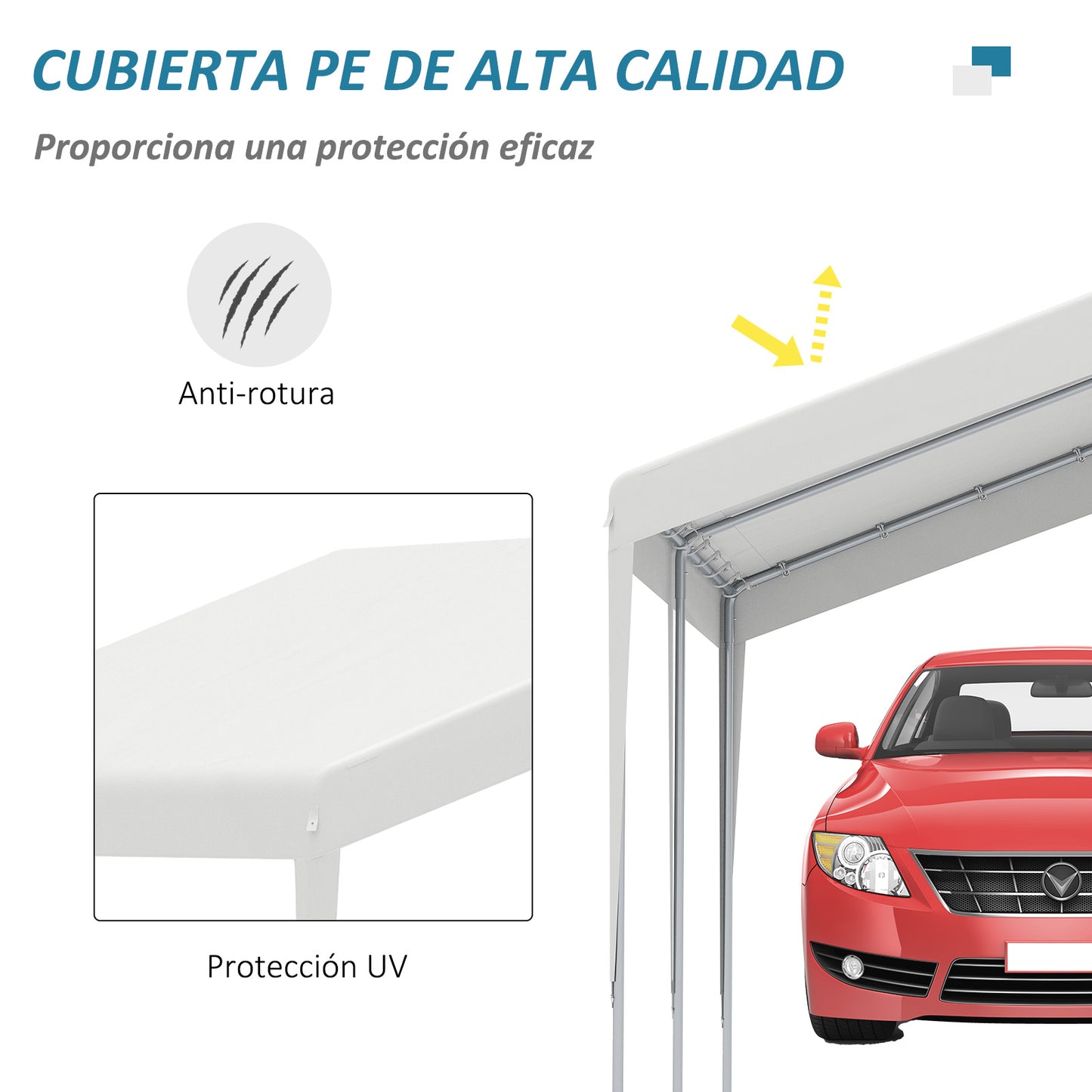 Outsunny Carpa Garaje para Coche 4x4 m Cochera Portátil Impermeable Pabellón Gazebo de Jardín Patio Exterior con Accesorios para Eventos Fiestas Metal Galvanizado Blanco