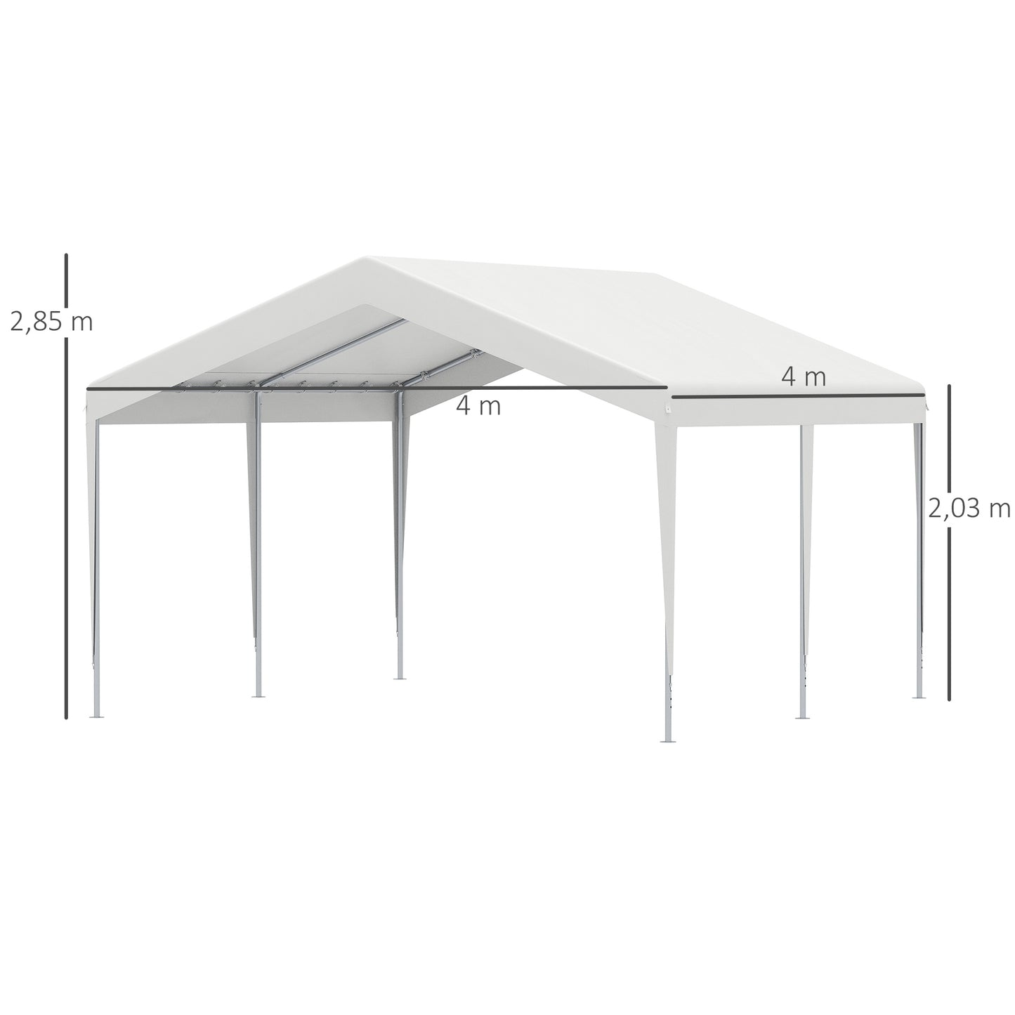 Outsunny Carpa Garaje para Coche 4x4 m Cochera Portátil Impermeable Pabellón Gazebo de Jardín Patio Exterior con Accesorios para Eventos Fiestas Metal Galvanizado Blanco