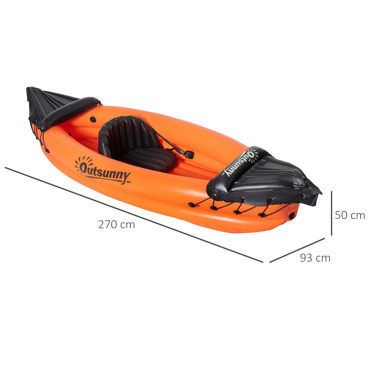 Outsunny Kayak Hinchable para 1 Persona Canoa Kayak Inflable de PVC con Remo Bomba de Mano y Kit de Reparación 270x93x50 cm Naranja