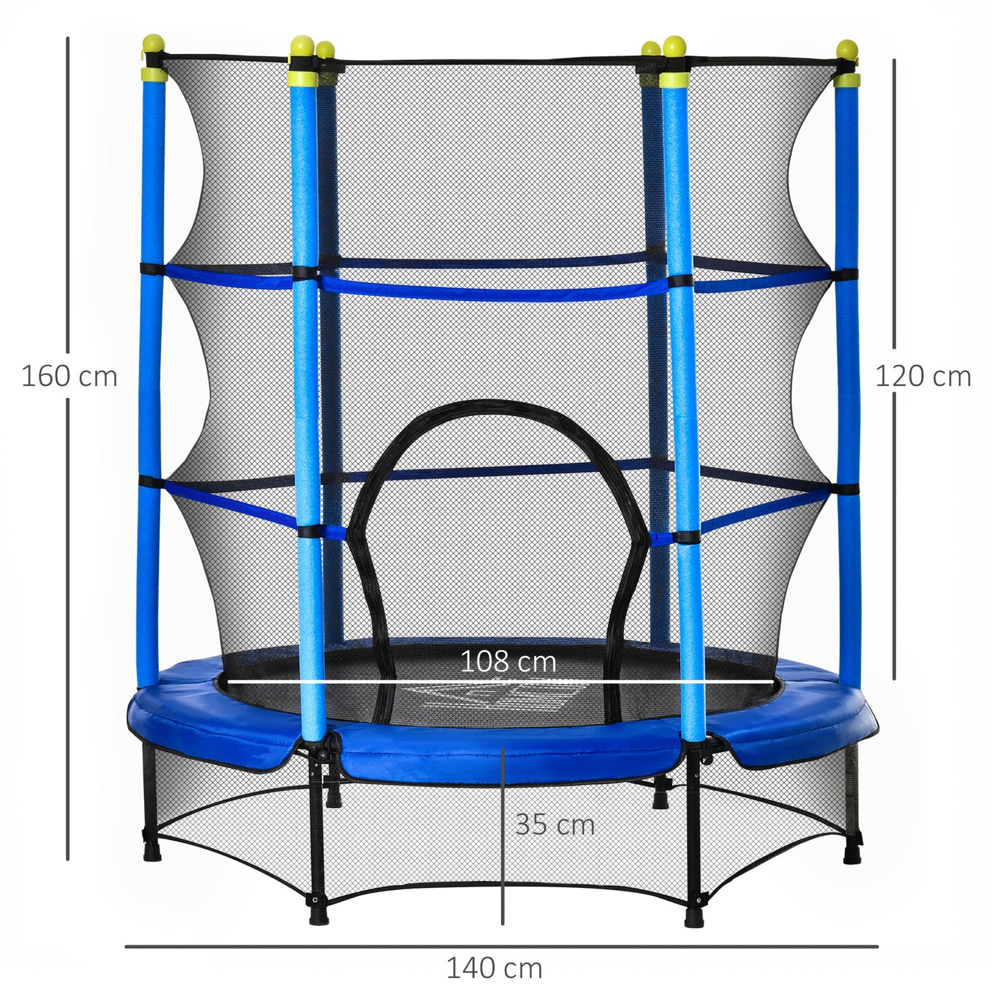 HOMCOM Trampolín para Niños de +3 Años Ø140x160 cm Cama Elástica de Salto Infantil con Red de Seguridad y Marco Acero para Interiores y Exteriores Carga 45 kg Azul