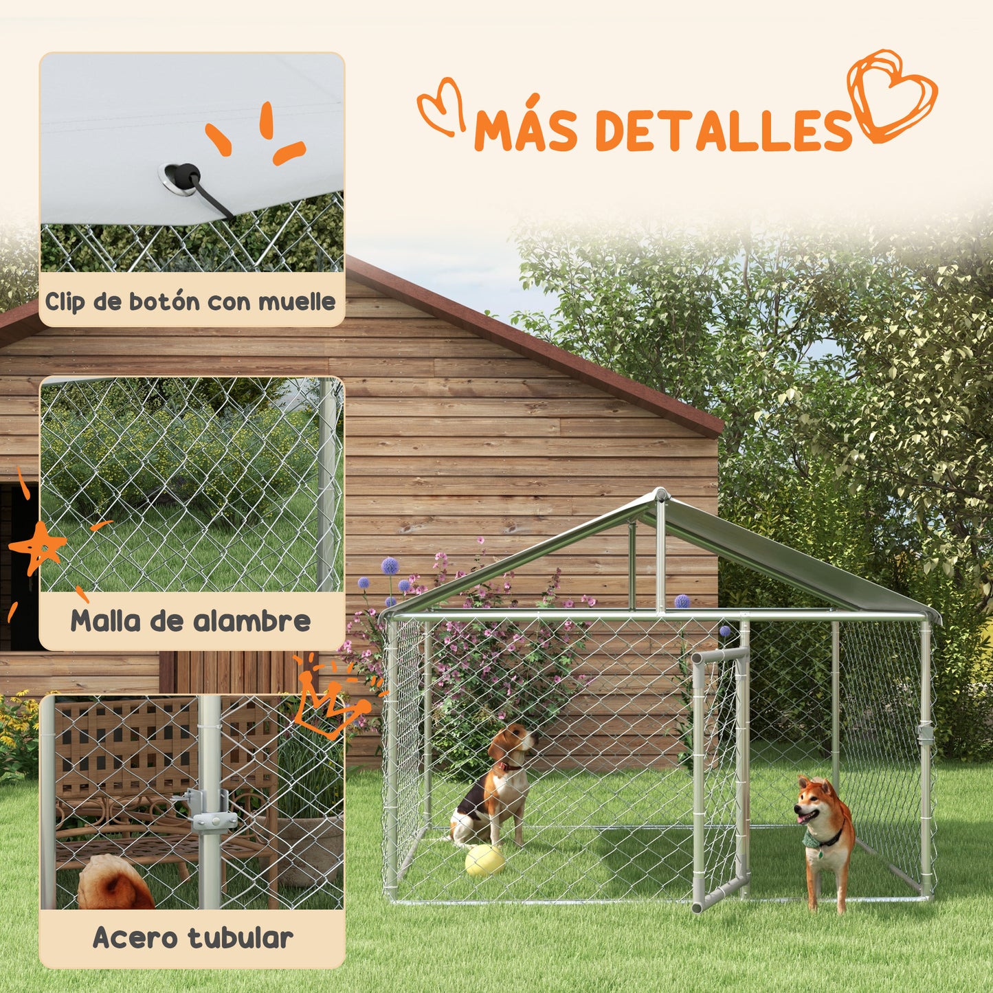 PawHut Perrera Jaula de Exterior para Perros Medianos Parque para Perros con Cerradura Marco de Acero Toldo Impermeable y Anti-UV 200x200x150 cm Plata