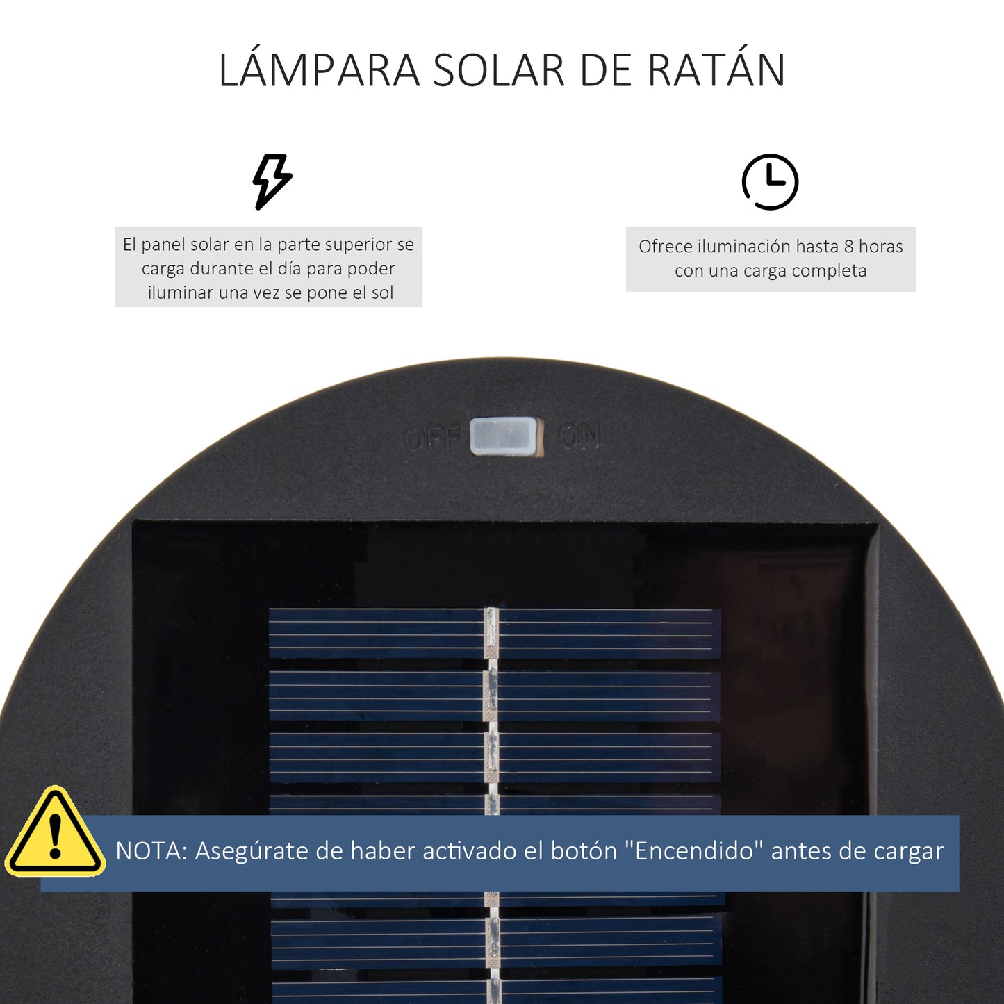 Outsunny Lámpara de Pie de Mimbre Ratán de Energía Solar con LED 0,8 W Interruptor de Control de Luz Automático Decoración para Exterior Ø21,5x61 cm Marrón