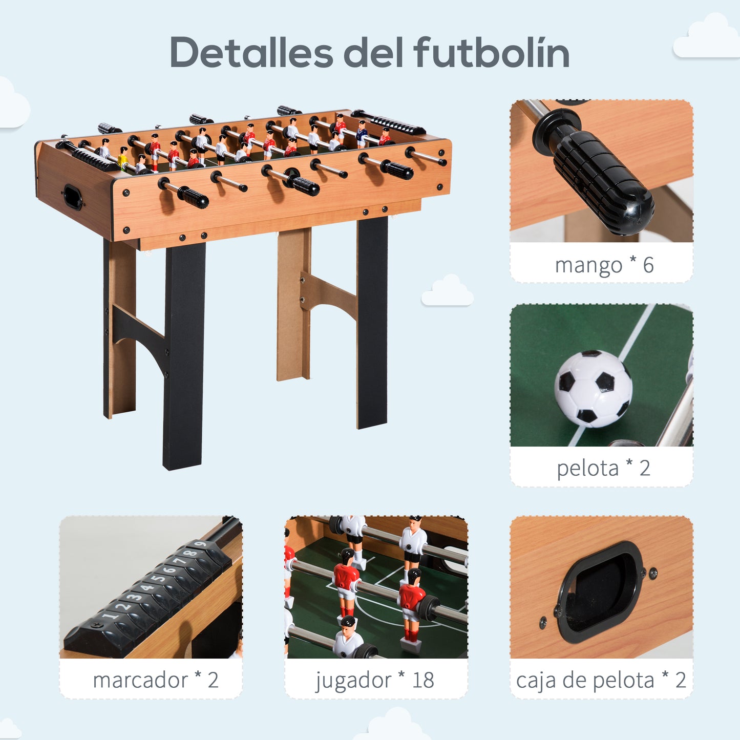 HOMCOM Mesa Multijuegos 4 en 1 Mesa de Juego para Niños +6 Años Futbolines para Niños Mesa de Billar Mesa de Ping-pong 92x78x80 Natural y Negro