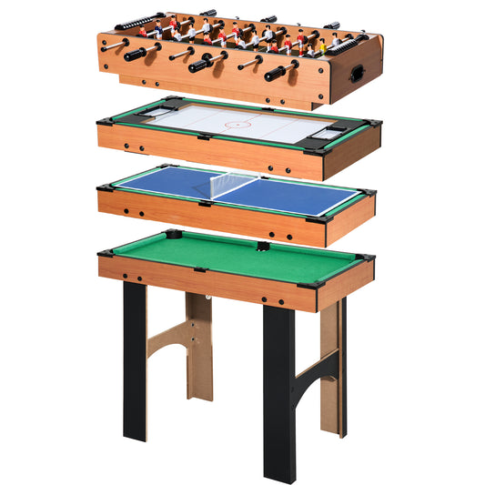 HOMCOM Mesa Multijuegos 4 en 1 Mesa de Juego para Niños +6 Años Futbolines para Niños Mesa de Billar Mesa de Ping-pong 92x78x80 Natural y Negro