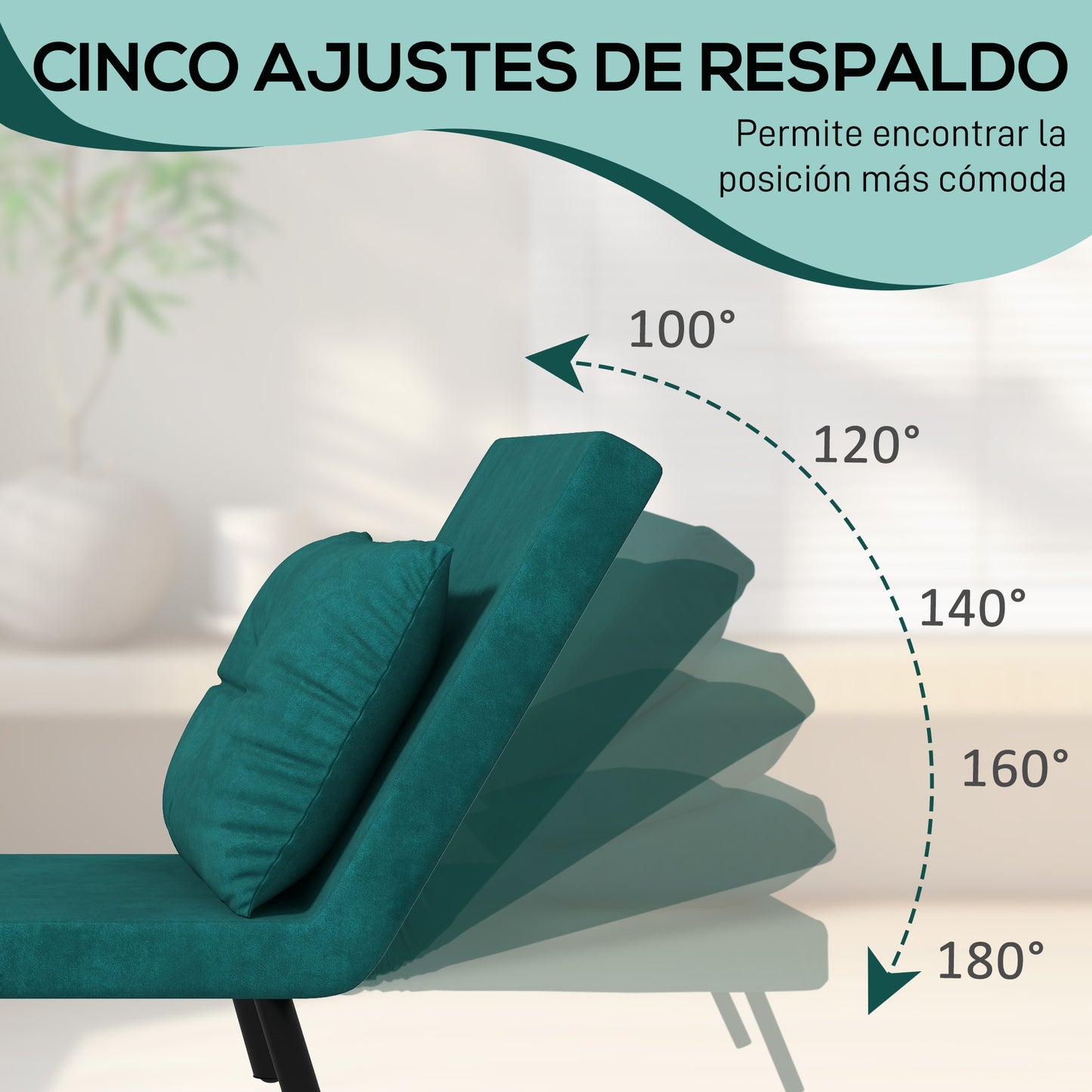 HOMCOM Sofá Cama Convertible Sillón Cama Triple Pliegue con Respaldo Ajustable de 5 Niveles y Almohada Acolchada para Oficina Dormitorio Salón Carga 120 kg 63x73x81 cm Verde