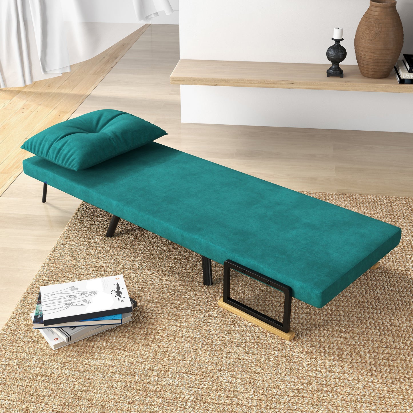 HOMCOM Sofá Cama Convertible Sillón Cama Triple Pliegue con Respaldo Ajustable de 5 Niveles y Almohada Acolchada para Oficina Dormitorio Salón Carga 120 kg 63x73x81 cm Verde