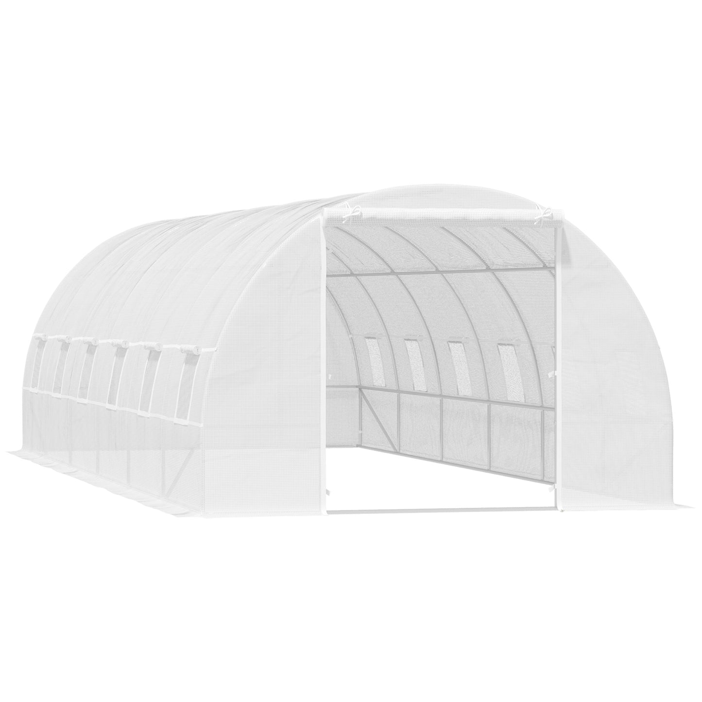 Outsunny Invernadero de Exterior Invernadero de Túnel 8x3x2 m Invernadero de Jardín con 12 Ventanas y Puerta Enrollable para Cultivo Plantas Tomates Verduras Acero y PE 140 g/m² Blanco