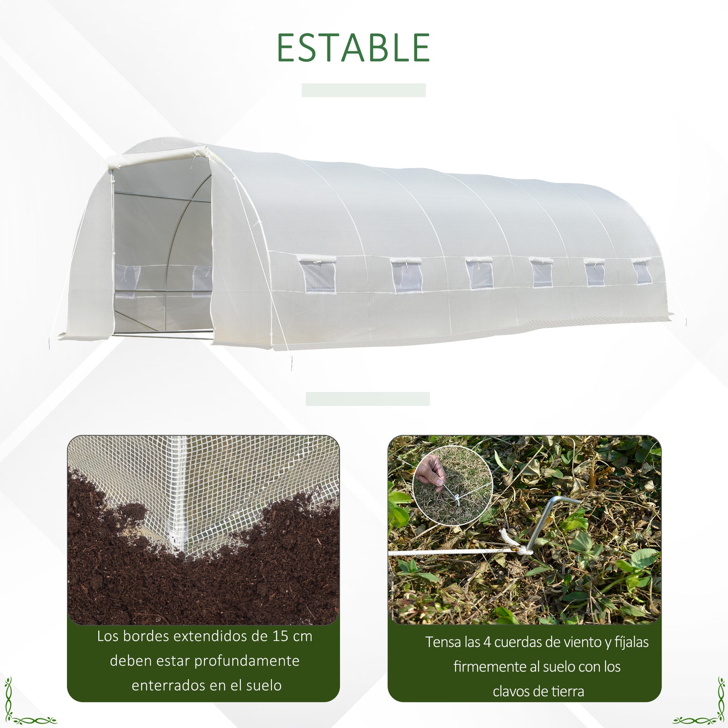 Outsunny Invernadero de Exterior Invernadero de Túnel 8x3x2 m Invernadero de Jardín con 12 Ventanas y Puerta Enrollable para Cultivo Plantas Tomates Verduras Acero y PE 140 g/m² Blanco