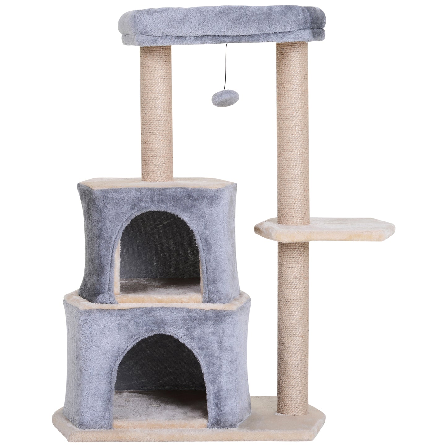 PawHut Árbol Rascador para Gatos de 92 cm Torre para Gatos Mediano con 2 Cuevas Bola Colgante y Postes para Rascar Centro de Actividad para Gatos Gris