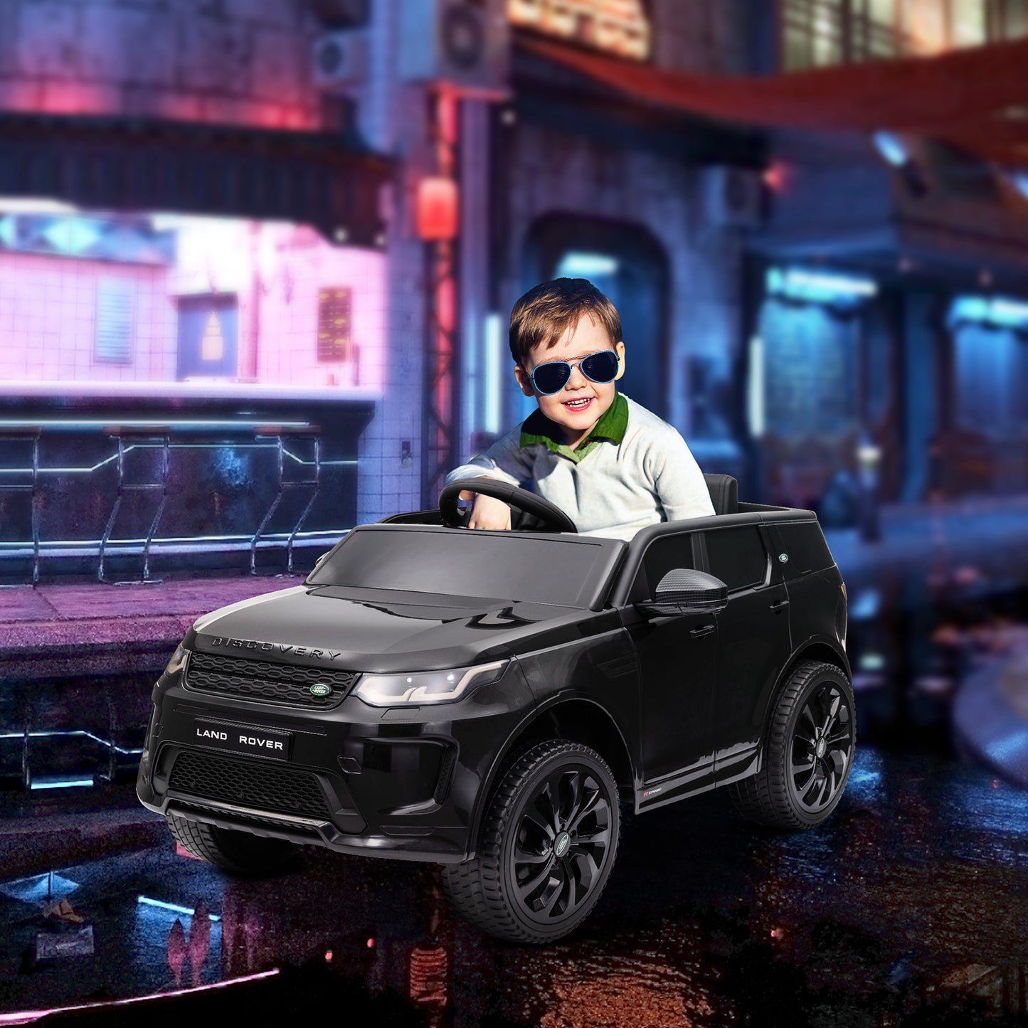 AIYAPLAY Coche Eléctrico para Niños de +3 Años con Licencia Land Rover Discovery Sport Carro Eléctrico Infantil con Batería 12V Mando a Distancia Faros Bocina y Música Negro