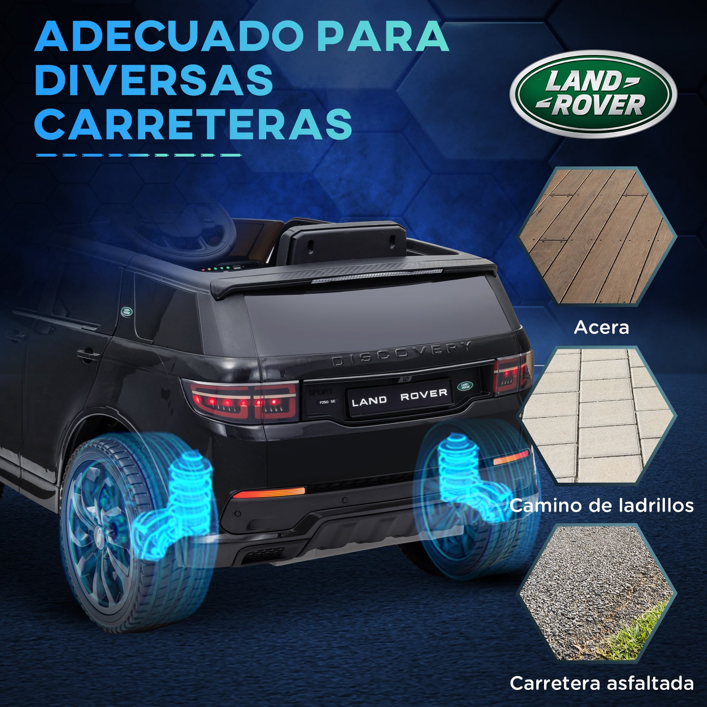 AIYAPLAY Coche Eléctrico para Niños de +3 Años con Licencia Land Rover Discovery Sport Carro Eléctrico Infantil con Batería 12V Mando a Distancia Faros Bocina y Música Negro