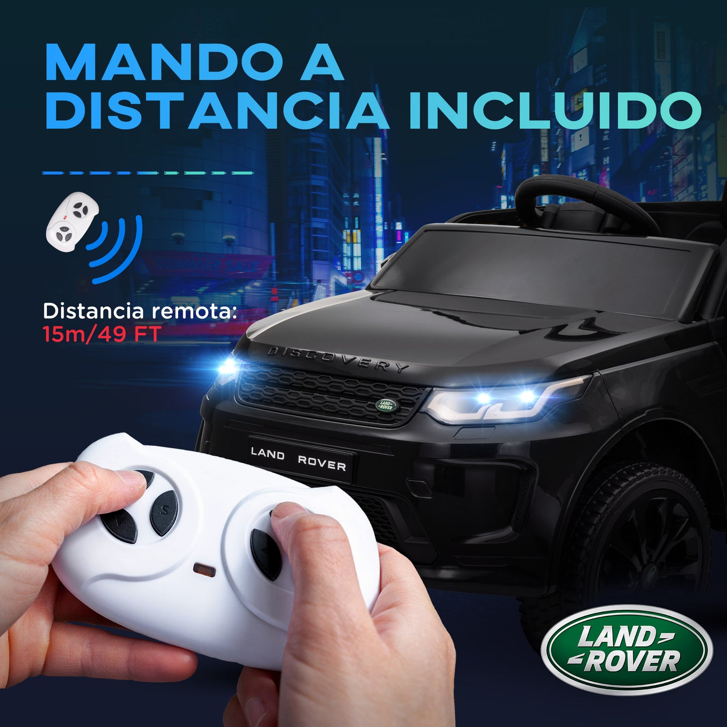 AIYAPLAY Coche Eléctrico para Niños de +3 Años con Licencia Land Rover Discovery Sport Carro Eléctrico Infantil con Batería 12V Mando a Distancia Faros Bocina y Música Negro