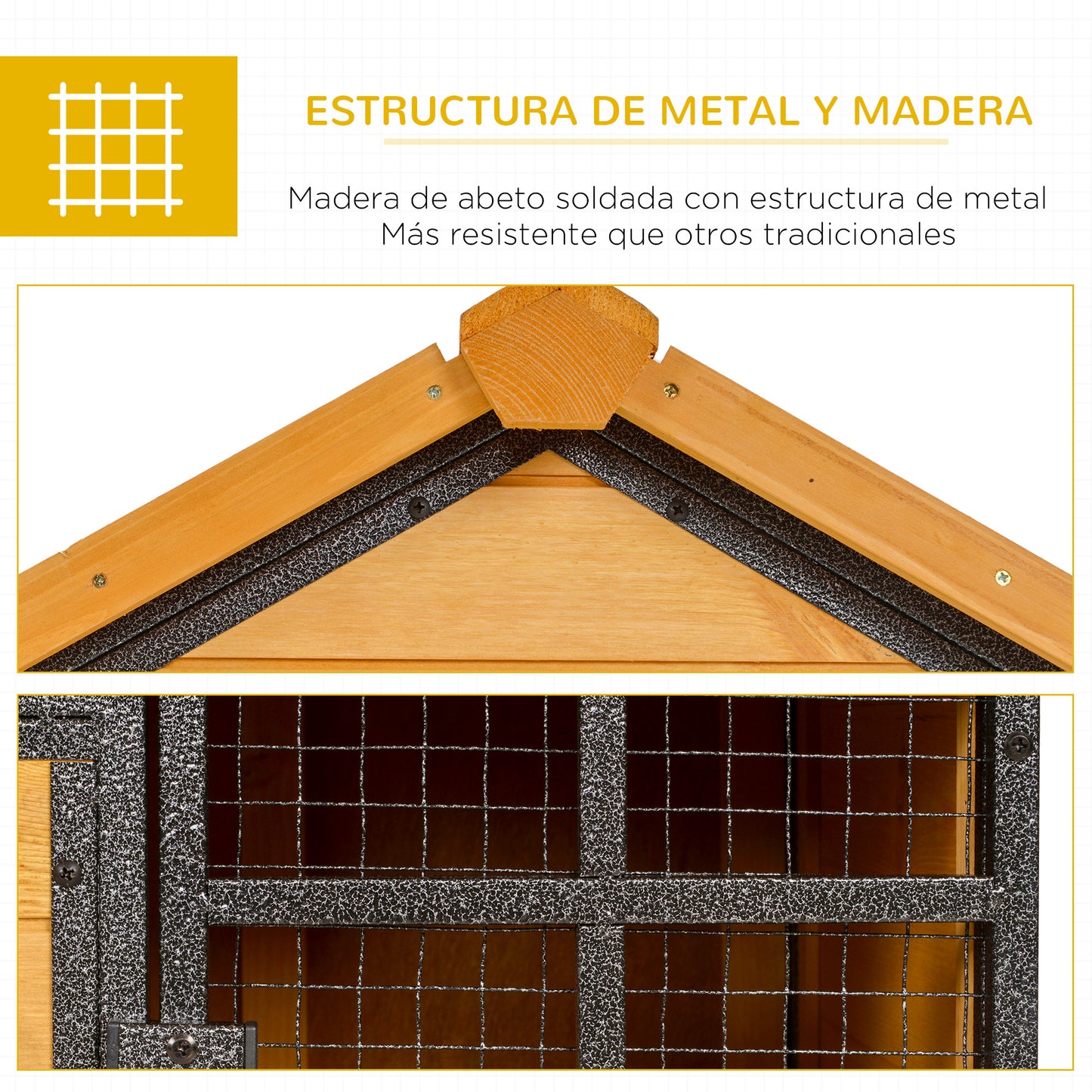 PawHut Conejera de Exterior Jaula para Mascotas Pequeñas 2 Niveles con Rampa Bandeja Extraíble de Madera y Metal 122x63x92 cm para Conejos Cobayas Madera y Gris