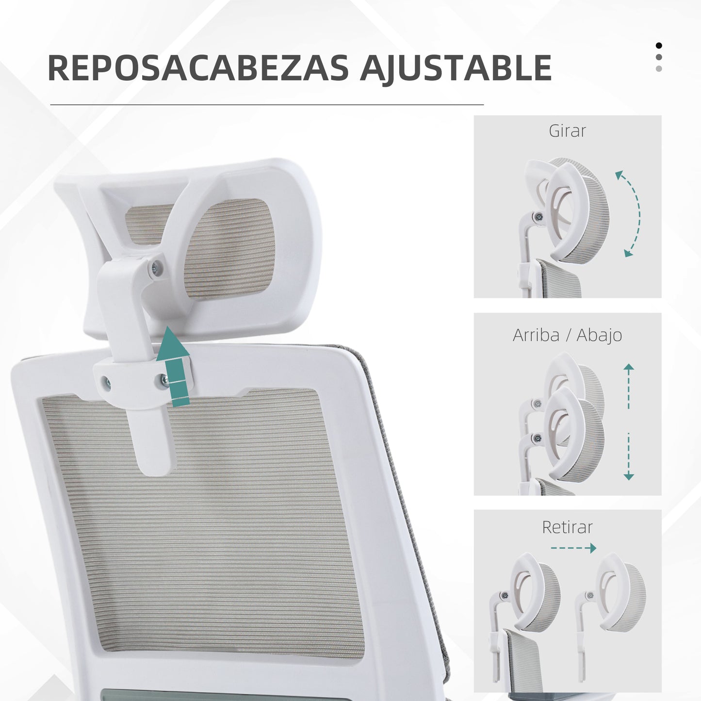 Vinsetto Silla de Oficina de Malla con Función de Basculante Silla de Escritorio Giratorio Altura Reposacabezas Ajustable y Reposabrazos Carga 120 kg para Estudio 58x61x102-119 cm Gris